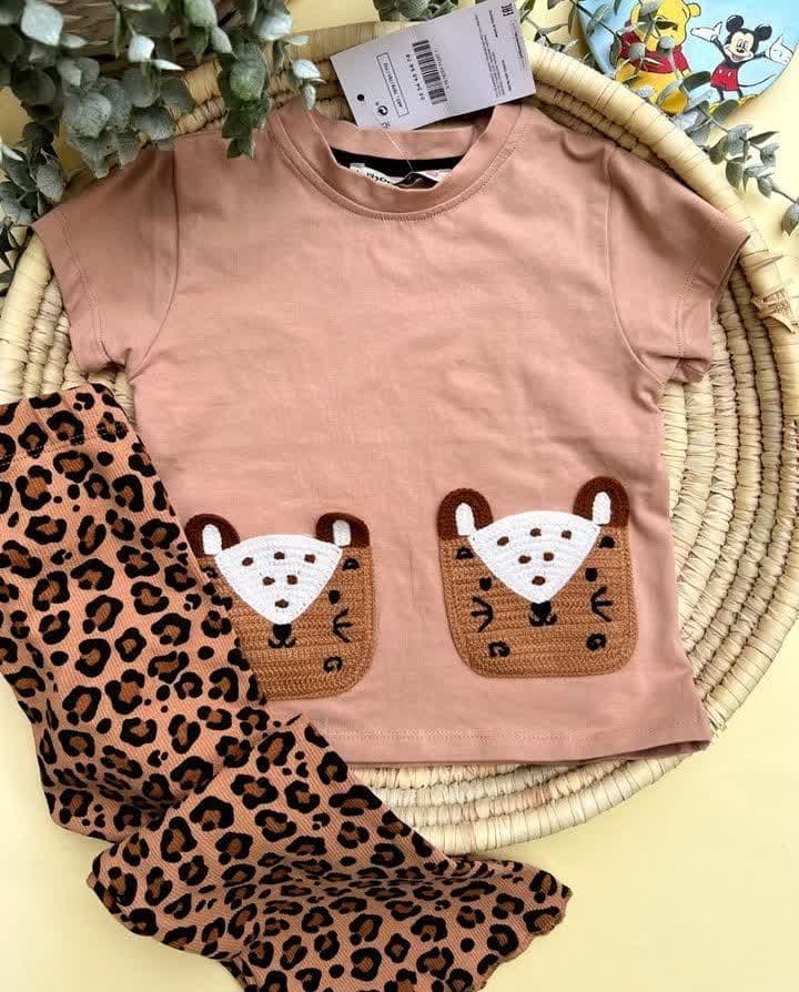 ست تیشرت و شلوار دخترانه ترک طرح پلنگی